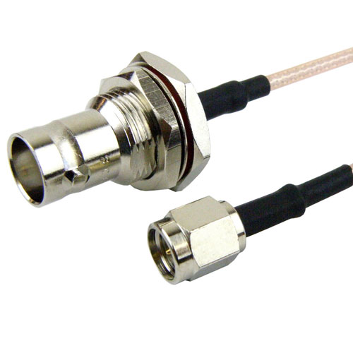 SMA Male (Plug) to BNC Female (Jack) Bulkhead Cable M17/113-RG316 Coax Up To 3 GHz in 120 Inch FMC0238316-120