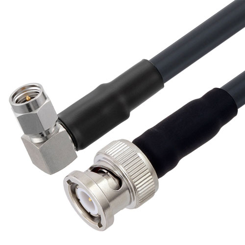 Low Loss RA SMA Male to BNC Male Cable LMR-240 Coax in 12 Inch with Times Microwave Components with LF Solder FMC0408240/SP-12