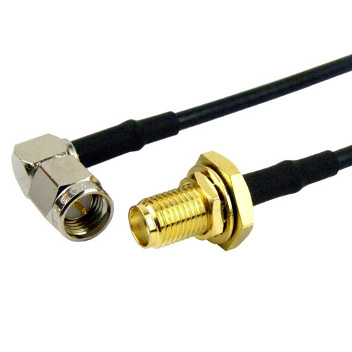 RA SMA Male (Plug) to SMA Female (Jack) Bulkhead Cable RG-174 Coax Up To 1 GHz FMC0412174