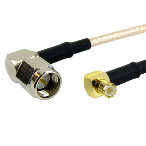 RA SMA Male (Plug) to RA MCX Plug (Male) Cable M17/113-RG316 Coax Up To 3 GHz, 1.35 VSWR in 12 Inch FMC0417316-12