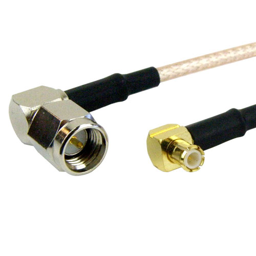 RA SMA Male (Plug) to RA MCX Plug (Male) Cable M17/113-RG316 Coax Up To 3 GHz, 1.35 VSWR in 48 Inch FMC0417316-48