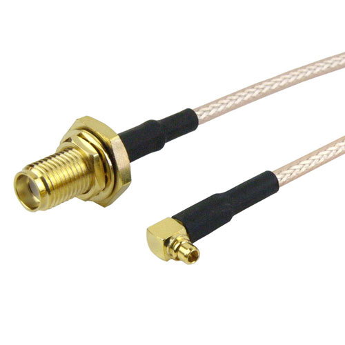 SMA Female Bulkhead to RA MMCX Plug Cable RG-316 Coax in 6 Inch with LF Solder FMC1219315LF-06