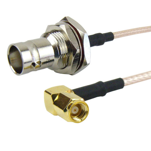 RA SMC Plug (Male) to BNC Female (Jack) Bulkhead Cable M17/113-RG316 Coax Up To 3 GHz in 24 Inch FMC2838316-24