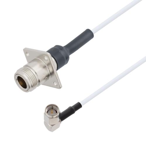 N Female 4 Hole Flange to RA SMA Male Cable RG-188 Coax in 12 inch FMCA100066-12