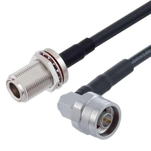 Fire Rated Low Loss RA N Male to N Female Bulkhead Cable TCOM-240-FR Coax in 60 Inch With Times Microwave Components FMCA100157-60