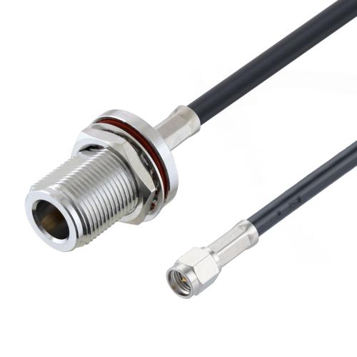 Low Loss N Female Bulkhead to SMA Male Cable LMR-195-UF Coax in 60 Inch FMCA100229-60