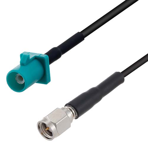 Low Loss FAKRA Code Z / Water Blue Plug to SMA Male Cable LMR-100 Coax in 100 cm FMCA10032-100CM