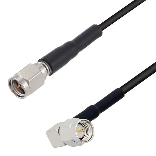 Low Loss SMA Male to RA SMA Male Cable LMR-100 Coax with LF Solder FMCA10034