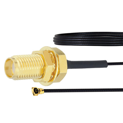 SMA Female Bulkhead to HMCX32 1.2 Plug Cable 0.81mm Coax in 12 Inch with LF Solder FMCA1007-12