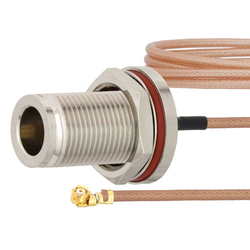 N Female Bulkhead to UMCX 2.5 Plug Cable RG178-DS Coax in 9 Inch with LF Solder FMCA1012-9