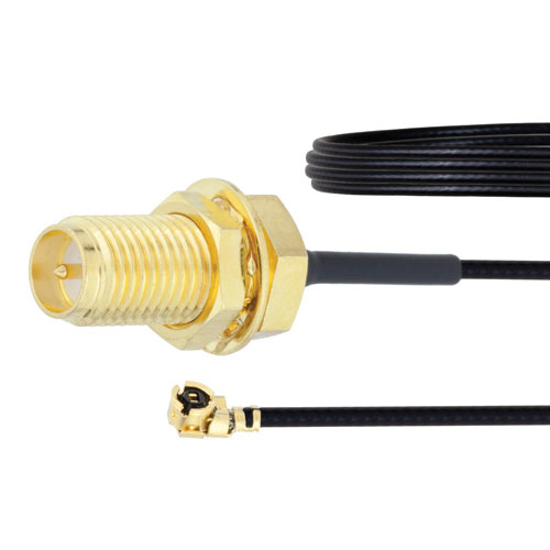 RP SMA Female Bulkhead to UMCX 2.5 Plug Cable 1.13mm Coax in 12 Inch with LF Solder FMCA1017-12