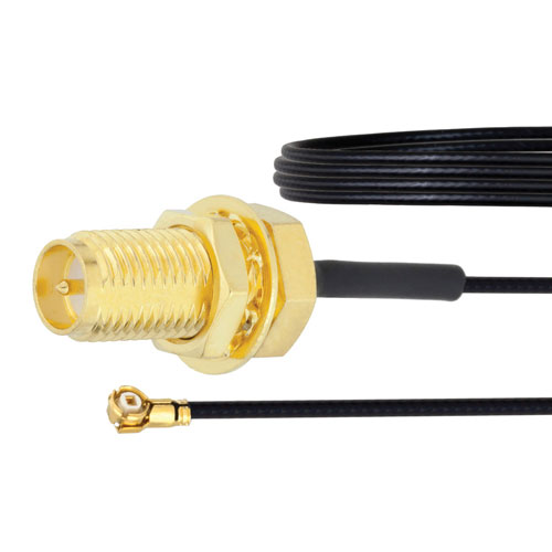 RP SMA Female Bulkhead to WMCX 1.6 Plug Cable 0.81mm Coax in 12 Inch FMCA1021-12