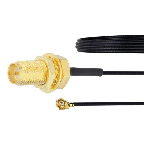 RP SMA Female Bulkhead to UMCX 2.1 Plug Cable 0.81mm Coax in 6 Inch with LF Solder FMCA1033-6
