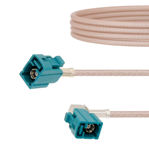 Water Blue FAKRA Jack to FAKRA Jack Right Angle Cable 60 Inch Length Using RG316 Coax FMCA1340Z-60