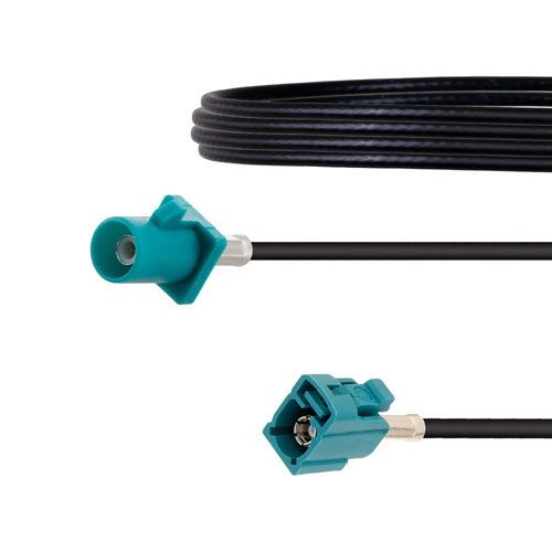 Water Blue FAKRA Plug to FAKRA Jack Cable 12 Inch Length Using LMR-100 Coax FMCA1343Z-12