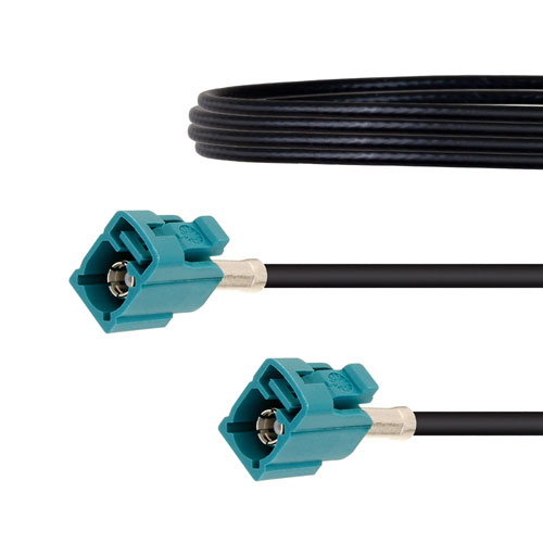 Water Blue FAKRA Jack to FAKRA Jack Cable 24 Inch Length Using LMR-100 Coax FMCA1344Z-24