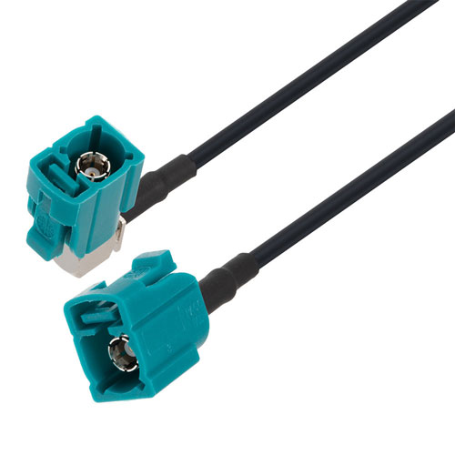 Water Blue FAKRA Jack to FAKRA Jack Right Angle Cable 24 Inch Length Using LMR-100 Coax FMCA1346Z-24