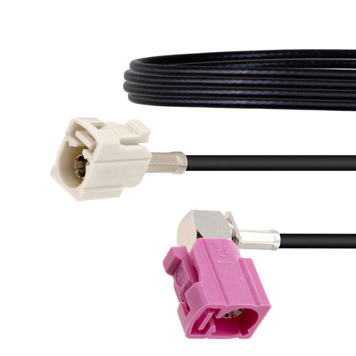 White FAKRA Jack to FAKRA Jack Right Angle Cable 12 Inch Length Using LMR-100 Coax FMCA1347-12