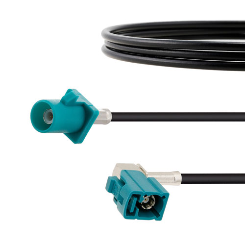 Water Blue FAKRA Plug to FAKRA Jack Right Angle Cable 48 Inch Length Using RG174 Coax FMCA1353Z-48