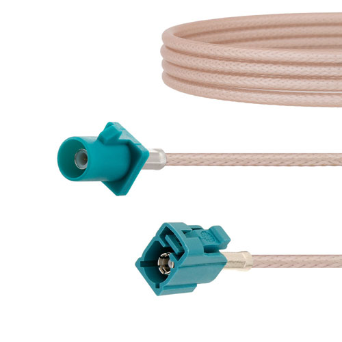 Water Blue FAKRA Plug to FAKRA Jack Cable 24 Inch Length Using RG316 Coax FMCA1356Z-24