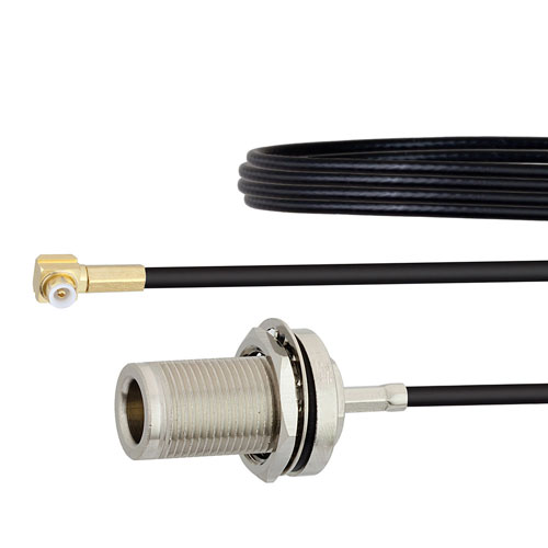 Snap-On RA MMBX Plug to N Female Bulkhead Cable RG174 Coax in 8 Inch FMCA1441-8