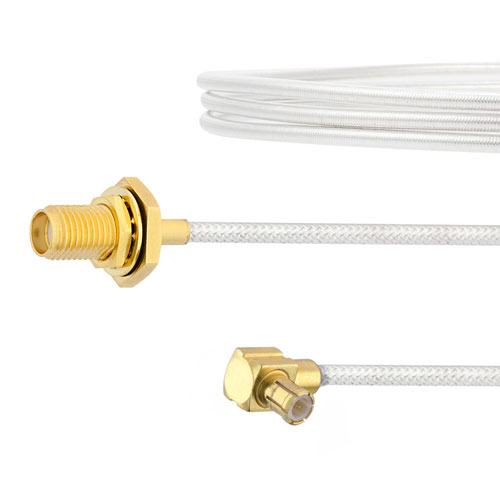 SMA Female Bulkhead to RA MCX Plug Cable FM-SR086TB Coax in 48 Inch with LF Solder FMCA2108-48