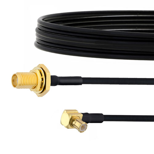 SMA Female Bulkhead to RA MCX Plug Cable FM-SR086TBJ Coax in 18 Inch with LF Solder FMCA2121-18
