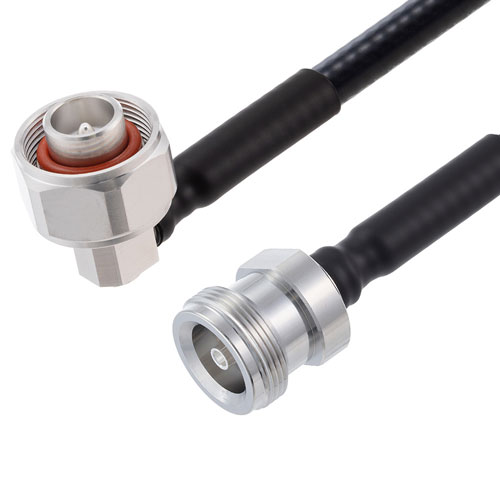Low PIM RA 4.1/9.5 Mini DIN Male to 4.1/9.5 Mini DIN Female Cable 1/4 inch Superflexible Coax in 12 Inch FMCA2235-12