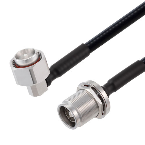 Low PIM RA 4.3-10 Male to 4.3-10 Female Bulkhead Cable 1/4 inch Superflexible Coax in 12 Inch FMCA2244-12
