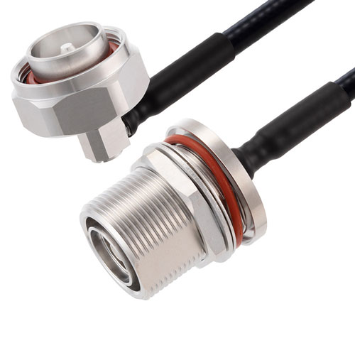 Low PIM RA 7/16 DIN Male to 7/16 DIN Female Bulkhead Cable 1/4 inch Superflexible Coax in 12 Inch FMCA2252-12