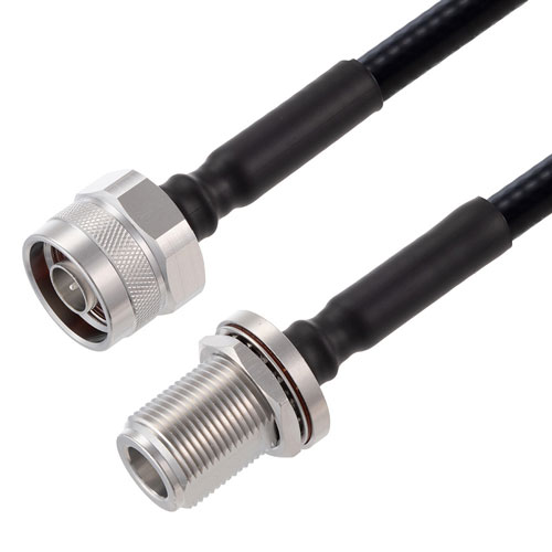 Low PIM N Male to N Female Bulkhead Cable 1/4 inch Superflexible Coax in 12 Inch FMCA2256-12