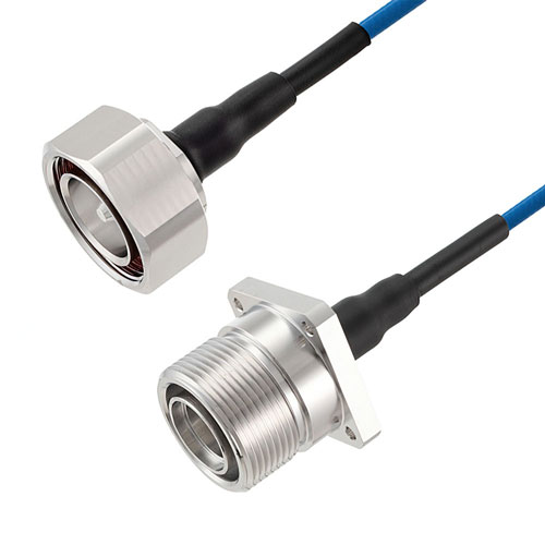 7/16 DIN Male to 7/16 DIN Female 4 Hole Flange Low PIM Cable 36 Inch Length Using TFT-402 Coax Using Times Microwave Components FMCA2312-36