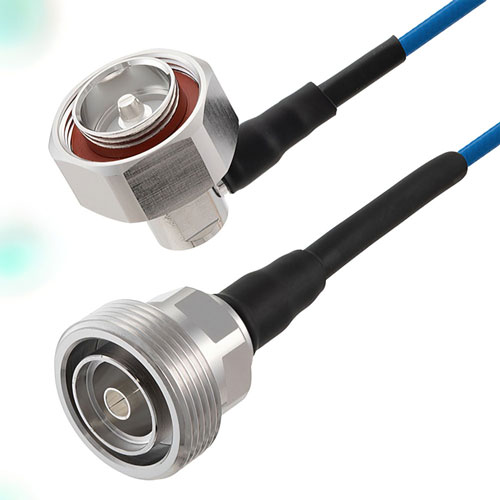 7/16 DIN Male Right Angle to 7/16 DIN Female Low PIM Cable 12 Inch Length Using TFT-402 Coax Using Times Microwave Components FMCA2314-12