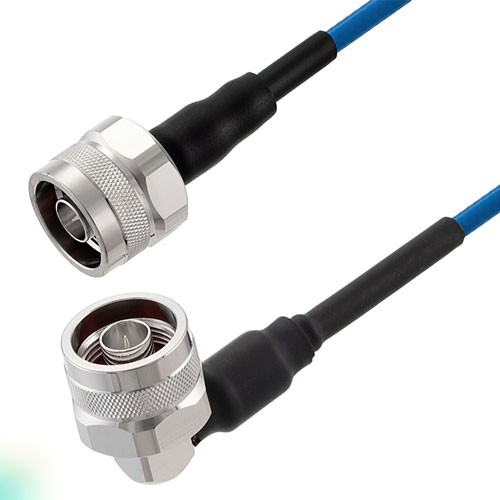 N Male to N Male Right Angle Low PIM Cable 12 Inch Length Using TFT-402 Coax Using Times Microwave Components FMCA2317-12