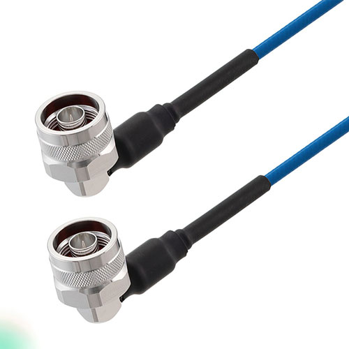 N Male Right Angle to N Male Right Angle Low PIM Cable 60 Inch Length Using TFT-402 Coax Using Times Microwave Components FMCA2318-60