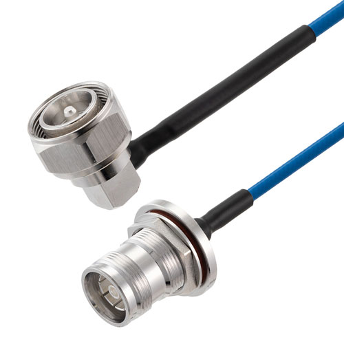 4.3-10 Male Right Angle to 4.3-10 Female Bulkhead Low PIM Cable Using TFT-5G-402 Coax Using Times Microwave Components FMCA2340