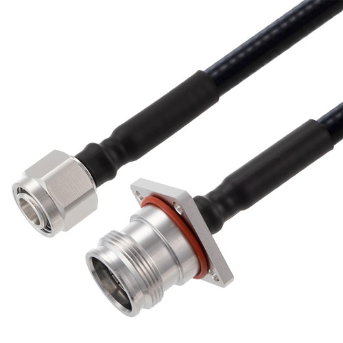 Low PIM 2.2-5 Male to 4.3-10 Female 4 Hole Flange Cable 1/4 inch Superflexible Coax in 12 Inch FMCA2366-12