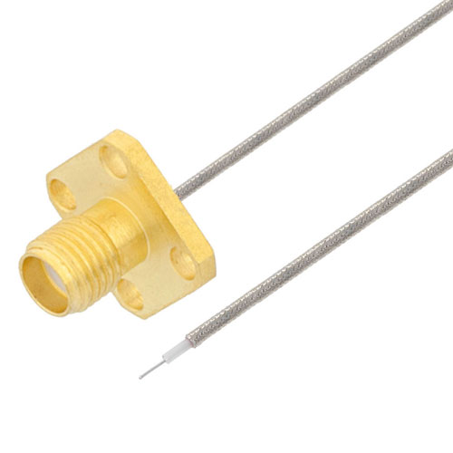 Test Probe SMA Female 4 Hole Flange to Trimmed Lead Cable FM-SR047TB Coax in 12 Inch FMCA2388-12