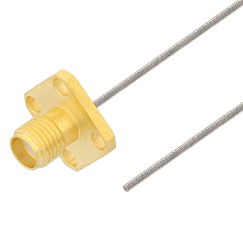 Test Probe SMA Female 4 Hole Flange to Straight Cut Lead Cable FM-SR047TB Coax in 12 Inch FMCA2389-12