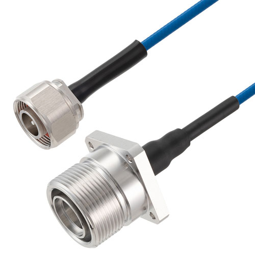 Low PIM 4.1/9.5 Mini DIN Male to 7/16 DIN Female 4 Hole Flange Cable TFT-402 Coax Using Times Microwave Components FMCA2417