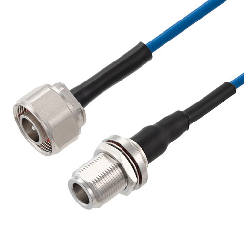 Low PIM 4.1/9.5 Mini DIN Male to N Female Bulkhead Cable TFT-402 Coax in 12 Inch Using Times Microwave Components FMCA2423-12