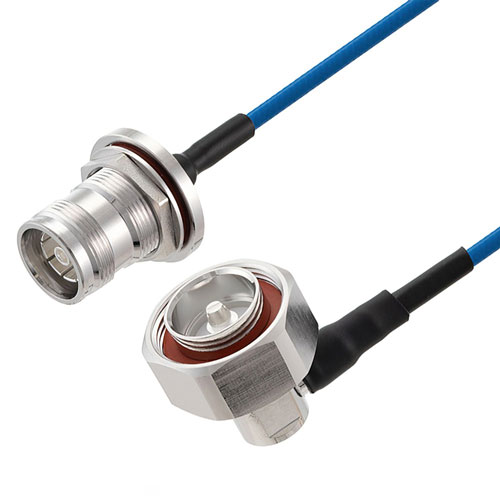 Low PIM 4.3-10 Female Bulkhead to RA 7/16 DIN Male Cable TFT-5G-402 Coax in 12 Inch Using Times Microwave Components FMCA2483-12