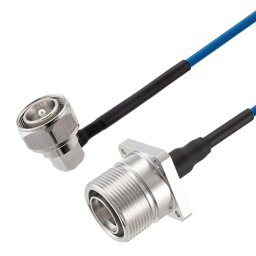 Low PIM RA 4.3-10 Male to 7/16 DIN Female 4 Hole Flange Cable TFT-5G-402 Coax in 24 Inch Using Times Microwave Components FMCA2489-24