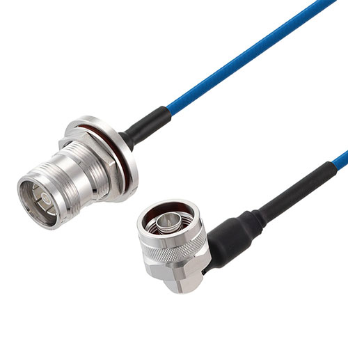 Low PIM 4.3-10 Female Bulkhead to RA N Male Cable TFT-5G-402 Coax in 12 Inch Using Times Microwave Components FMCA2495-12