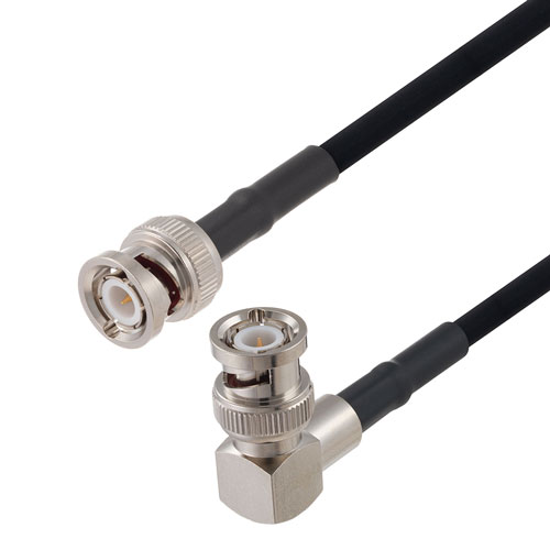 BNC Male to BNC Male Right Angle Cable in 60 Inch Length Using RG223 Coax FMCA2673-60