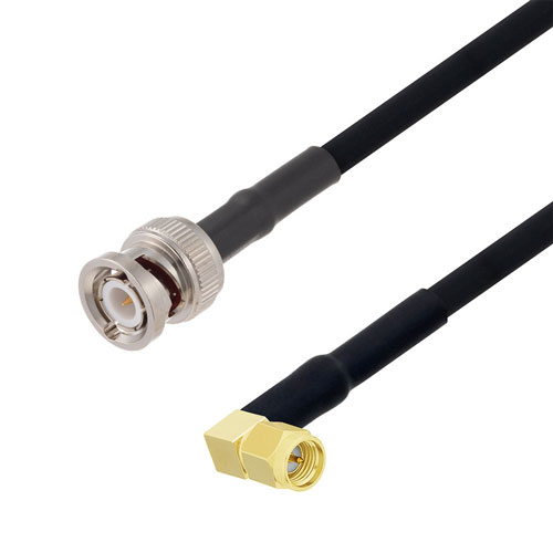 SMA Male Right Angle to BNC Male Cable in 150 CM Length Using RG223 Coax FMCA2676-150CM