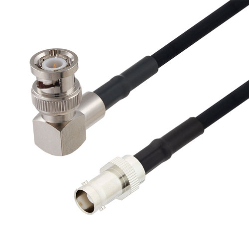 BNC Male Right Angle to BNC Female Cable in 48 Inch Length Using RG223 Coax FMCA2687-48