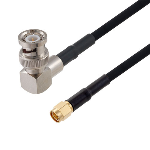 SMA Male to BNC Male Right Angle Cable in 48 Inch Length Using RG223 Coax FMCA2689-48