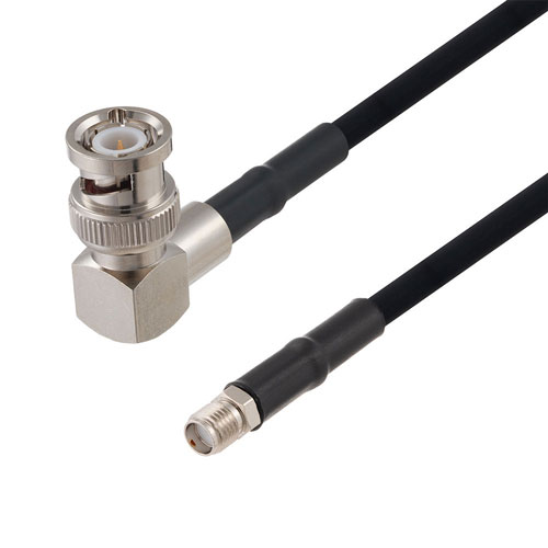 SMA Female to BNC Male Right Angle Cable in 24 Inch Length Using RG223 Coax FMCA2691-24