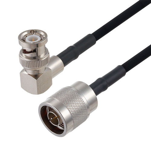 N Male to BNC Male Right Angle Cable in 24 Inch Length Using RG223 Coax FMCA2693-24